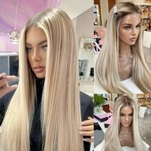 180% Density Ombre Ash Blonde To Lighter Ends Human Hair Wig With Dark Roots - 13x4 HD Transparent Lace Frontal, Pre Plucked Natural Hairline Remy Brazilian Human Hair For Women,Ombre Blonde Lace Front Wig Human Hair