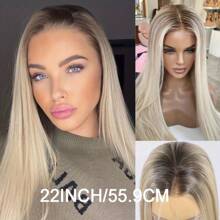 180% Density Ombre Ash Blonde To Lighter Ends Human Hair Wig With Dark Roots - 13x4 HD Transparent Lace Frontal, Pre Plucked Natural Hairline Remy Brazilian Human Hair For Women,Ombre Blonde Lace Front Wig Human Hair