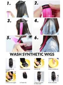 3Pcs Leopard Print Hair Extensions Stripe Printed Wig Hair Piece Colorful Long Straight Clip In Hair Extensions For Women Girls Daily Use Party Halloween Festival