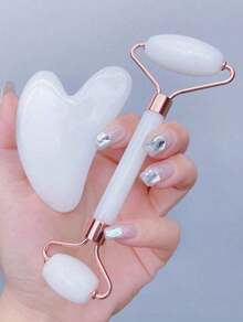 1pc Face Beauty Massage Tool Set, Including Roller, Massage Board, Body Back Scraping Gua Board, Pink And White Options