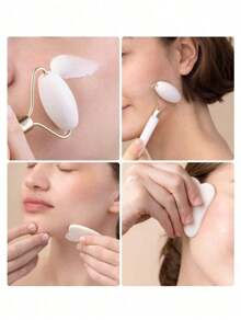 1pc Face Beauty Massage Tool Set, Including Roller, Massage Board, Body Back Scraping Gua Board, Pink And White Options