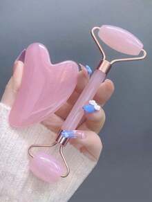 1pc Face Beauty Massage Tool Set, Including Roller, Massage Board, Body Back Scraping Gua Board, Pink And White Options