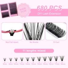 Eyelash Clusters 30D+40D+50D Kit Wispy Individual Lashes 680PCS D-Curly Lash Extension 8-18MM Natural Lashes Clusters With Glue, Tweezers, Remover, Lash Brush, Reusable DIY Eyelash Extensions For Beginners