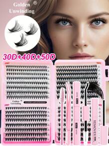Golden Unwinding 640PCS 30D40D50DDramatic C-Curl 8-16MM Mix DIY Lash Extension Kit Set DIY Bottom Lashes Eyelashes Book Big Volume Soft Individual Cluster Lashes Create A Fluffy Natural Wispy Y2k Butterfly Elements Pink Base Card Look At Home Long Lasting