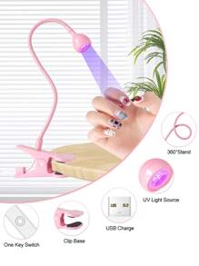 Mini UV LED Curing Lamp - USB Powered, Flexible Gooseneck, 360° Bend, Clamp-On Design For Gel Polish & Resin Crafts, Portable Manicure Light With Concentrated Glass Mirror , For Home And Nail Salon Use