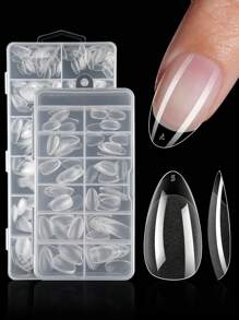 120/240Pcs Short Almond Nail Tips Soft Gel Clear Gelly Nail Tips Half Matte Full Cover Nail Tips Acrylic Pre-Filed Press On Fake Nail Tips For Nail Extension Home DIY Manicure Press On Nails Nail Supplies