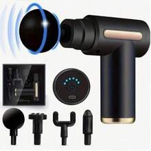 [Electric Massage Gun] 1200*2 Lithium Portable Electric Fascia Massage Gun - 4 Replaceable Massage Heads, 6-Speed Mode, Deep Tissue Impact Muscles, Relieve Muscle Tension, For Body, Back And Neck Massage With LCD Screen