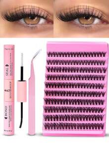 200PCS Fluffy Lash Clusters 40D, Individual Eyelash Thick Cluster Eyelash Extensions D Curl Lashes Clusters ,DIY Lash Extension Kit Set, Lashes Clusters 200PcsIndividual Lashes 8-16MM Wispy Cluster Lashes With Bond&Seal Tweezers For Self Application At Ho