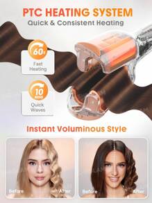SHEGLAM HAIR Beach Babe Hair Waver,Ionic Hair Waver,Waver Curling Iron,2 Barrel Hair Crimper With Anti-Scald,50 Million Ions & 10 Min Quick Wave,Smart Timer & Adjustable Temps,Easy To Use Hair Tool For Women - US Plug Graduation Birthday Holiday Summer Fa