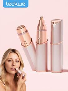 Teckwe Rechargeable Portable Electric Eyebrow Trimmer, Painless Eyebrow Epilator, Eyebrow Shaver For Women, Face Razor Tool, Also For Leg Lip Armpit Hand, Peach Fuzz-Rose Gold