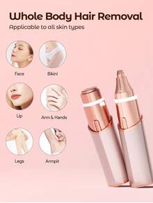 Teckwe Rechargeable Portable Electric Eyebrow Trimmer, Painless Eyebrow Epilator, Eyebrow Shaver For Women, Face Razor Tool, Also For Leg Lip Armpit Hand, Peach Fuzz-Rose Gold