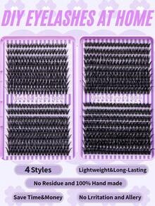 640PCS 50D+60D+80D+100D Curl Natural Lash Clusters – Wispy Eyelash Extensions, Soft & Comfortable Cluster Lashes, 0.31"–0.63" Mixed Length, Reusable Faux Mink Lashes For Natural To Bold Look, Perfect For Daily Wear, Wedding, Party, Christmas, Valentine's,