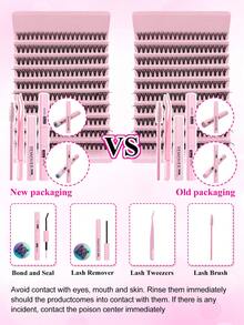 200PCS Dramatic C-Curl 8-16MM Mix DIY Lash Extension Kit Set DIY Bottom Lashes Eyelashes Book Big Volume Soft Individual Cluster Lashes Create A Fluffy Natural Wispy Y2k Butterfly Elements Pink Base Card Look At Home Long Lasting DIY Lashes Glue, DIY Glue