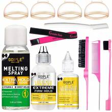 Goiple Waterproof Lace Glue Kit Wig Lace Bond Melting Spray Extra Hold For Lace Front Glueless Adhesive, Includes Lace Melting And Holding Spray, Wig Glue, Adhesive Remover, Rat Tail Comb, Teasing Brush, Double Sided Brush, Eyebrow Trimmer, Elastic Hair B