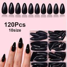 120pcs Black Press On Nails Almond Shape Full Cover Acrylic Fake Nails Young Girls Acrylic Nails Supplies Solid Color Almond Nail Set Boxed Gift Creative Prefabricated Nails For Salon Or Handmade DIY