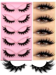 5 Pairs/5Pairs*2 Of Luxurious Fluffy False Eyelashes - Thick, Wispy, 3D Volume, Reusable, Soft, Lightweight, Faux Mink Strip Lashes For Dramatic Eye Makeup Look Strip Lashes, Lashes, Eyelashes, Fake Lashes