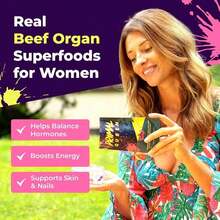 Female-Optimized Beef Organ Superfood Supplement (Beef Liver, Kidney, Heart, & 3 More) - 100% Grass Fed, Pasture Raised Cattle - Women Balance, Energy, & More For Women
