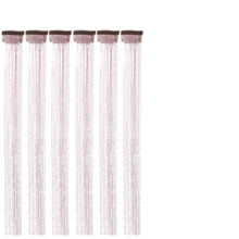 6Pcs Hair Tinsel Clip In 23.6Inch Glitter Tinsel Hair Extensions Clip In Hair Tinsel Kit Heat Resistant Shiny Sparkle Fairy Hair Accessories For Women (Pink)