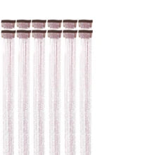 6Pcs Hair Tinsel Clip In 23.6Inch Glitter Tinsel Hair Extensions Clip In Hair Tinsel Kit Heat Resistant Shiny Sparkle Fairy Hair Accessories For Women (Pink)