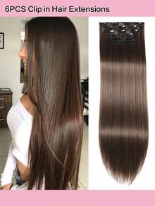 Clip In Hair Extensions, LONAI 6PCS 24" Long Black Brown With Highlight Straight Synthetic Clip On Hairpiece For Women Natural Hair For Daily Use Cosplay Party
