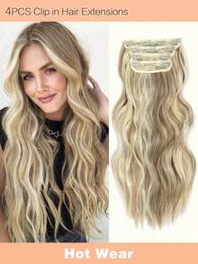 16inch 20inch Hair Extensions Clip In, 4PCS Wavy Hair Extension, Dark Blonde With Highlights Hair Extensions For Women