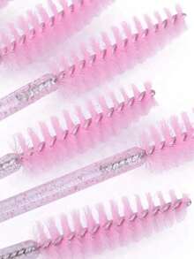50PCS Hygienic Disposable Eyelash Brushes – Crystal Pink Precision Brush Head, Bendable Spoolies With Storage Container