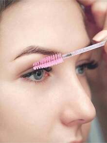 50PCS Hygienic Disposable Eyelash Brushes – Crystal Pink Precision Brush Head, Bendable Spoolies With Storage Container
