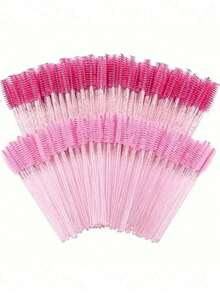 50PCS Hygienic Disposable Eyelash Brushes – Crystal Pink Precision Brush Head, Bendable Spoolies With Storage Container