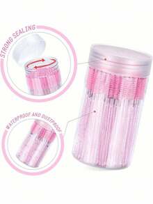 50PCS Hygienic Disposable Eyelash Brushes – Crystal Pink Precision Brush Head, Bendable Spoolies With Storage Container