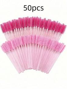 50PCS Hygienic Disposable Eyelash Brushes – Crystal Pink Precision Brush Head, Bendable Spoolies With Storage Container