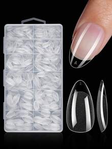 120/240Pcs Short Almond Nail Tips Soft Gel Clear Gelly Nail Tips Half Matte Full Cover Nail Tips Acrylic Pre-Filed Press On Fake Nail Tips For Nail Extension Home DIY Manicure Press On Nails Nail Supplies