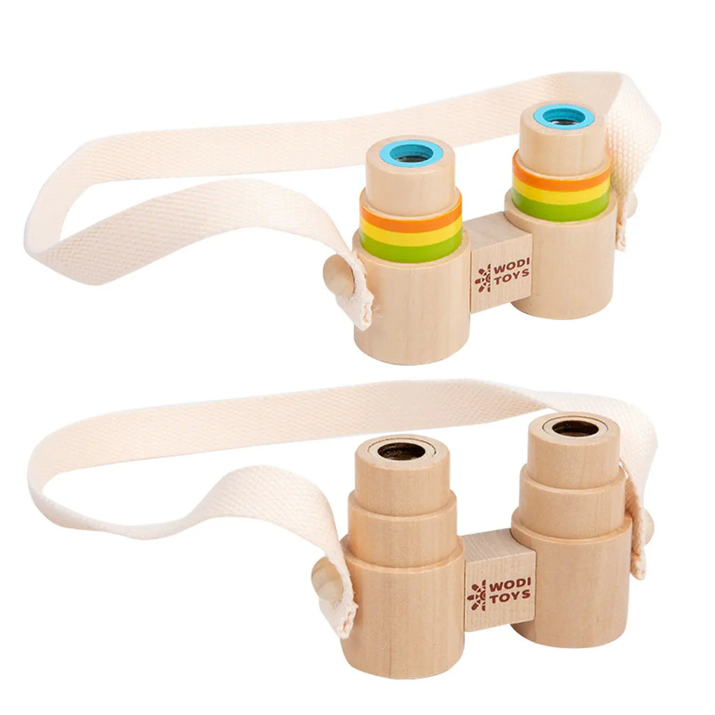 Children's wooden portable mini binoculars lanyard magnifying glass outdoor observation scientific toy