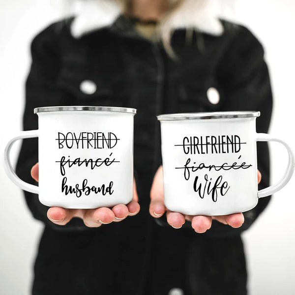 Mr and Mrs Mugs Cute Valentine's Day Gift His and Hers Lovers Camp Cup Husband and Wife Enamel Mug Gift for Couples