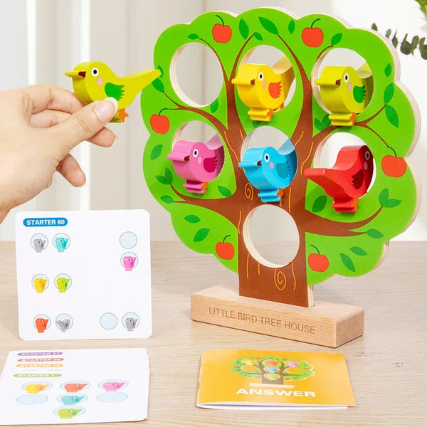 Montessori Wooden Little Bird's Home Puzzle Game Early Educational Fine Motor Training Matching Game Kids' Interactive Toy Gifts
