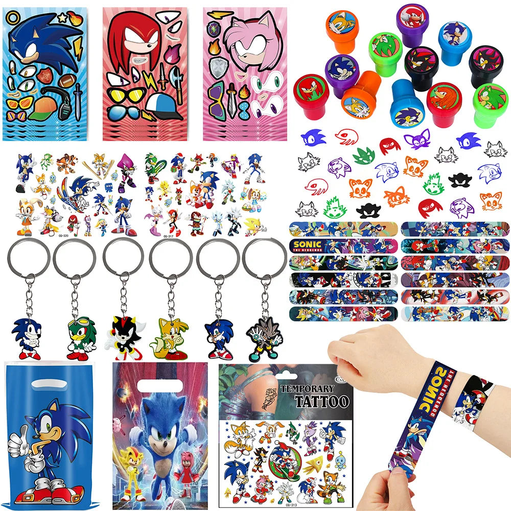 Sonic Birthday Party Gift Sonic Characters Stickers Keychain Snap Bracelet Face Stickers Gift Filler Bag Kid Birthday Party Gift