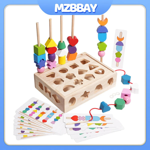 Baby Wooden Toys Kids Early Educational Toys Child Hand-Eye Coordination Puzzle Toys Category Stacked Colorful Beaded Play Gift