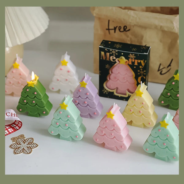 1pc Xmas Trees Scented Candles Merry Christmas Giving Gift with Box Holiday Home Decoration Art Candle Wholesale Present