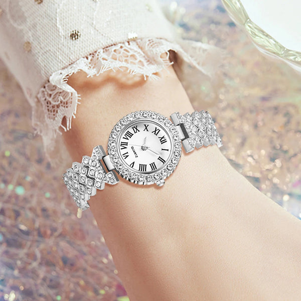 6PCS/SET Silver Women's Watch Business Leisure Element Watch Luxury Dial Quartz Watch Jewelry Set Gift For Her