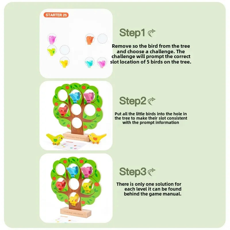 Montessori Wooden Little Bird's Home Puzzle Game Early Educational Fine Motor Training Matching Game Kids' Interactive Toy Gifts