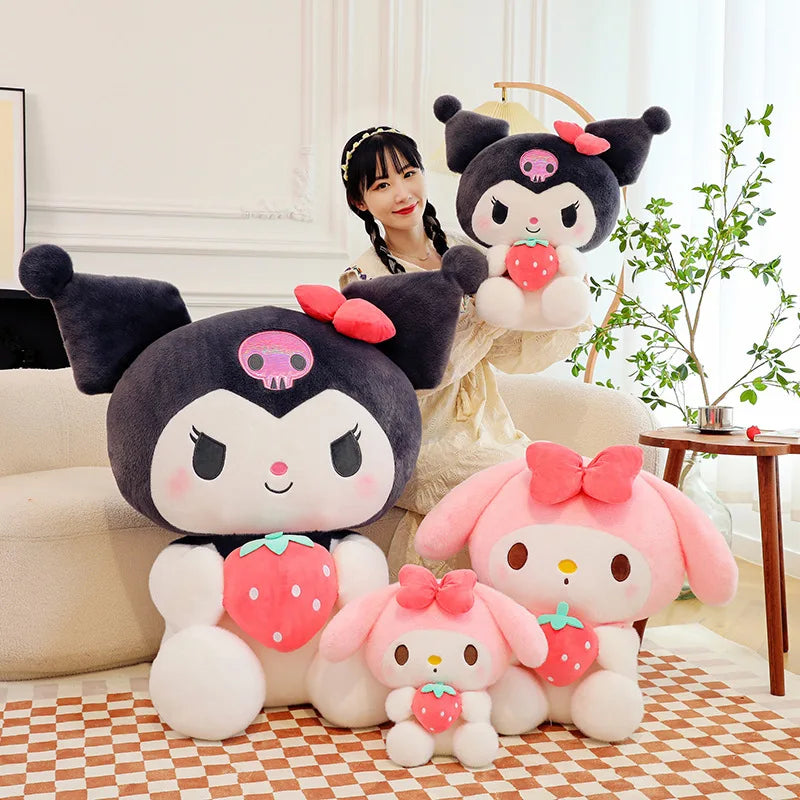 25cm Sanrio Strawberry Kuromi Pillow Plush Toy Girls Soft Stuffed Animal Toys Strawberry Melody Doll Gift