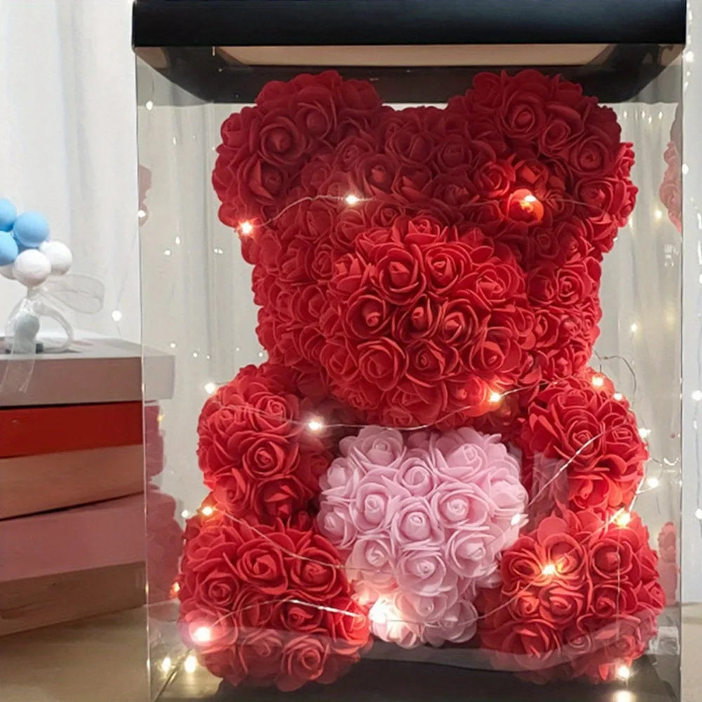 Rose Bear Gifts for Women, 9.8in Mothers Day Rose Teddy Bear Gifts for Women Mom, Artificial Flower Bear Valentines Day