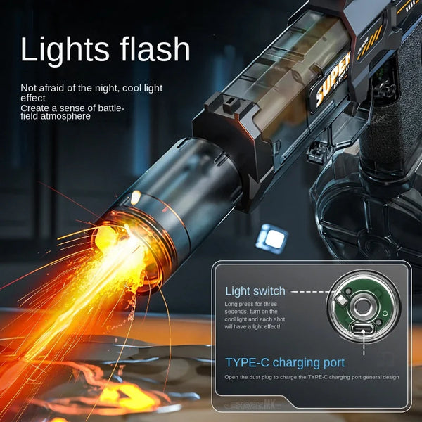 Electric Water Gun With light Sprays Flame Effect Continuously High-pressure Powerful Outdoor Water Gun Toys pistolet na wode