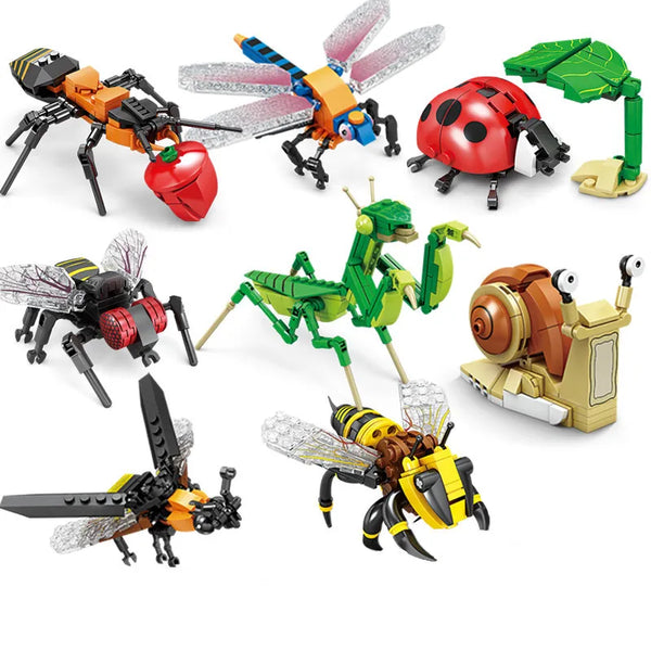 Creative Building Blocks Insect Model Bee Dragonfly Ant Mantis Children's Assembled Toys Interesting Animal Ornaments Gifts