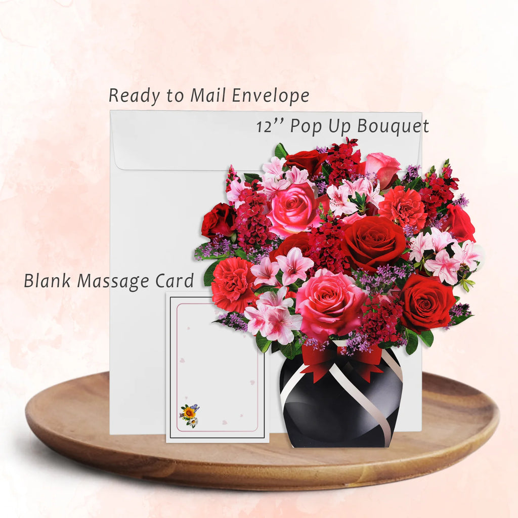 Paper Pop Up Cards Flower Bouquet 3D Rose Valentine's Day Greeting Cards Anniversary Birthday Get Well Gifts Crad for Women Girl