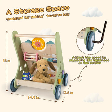 Wooden Baby Walker with Wheel, Montessori Walker for Boys 6-12 Months Push Toy, Baby Walking Toys for 1 Year Old Activity Center