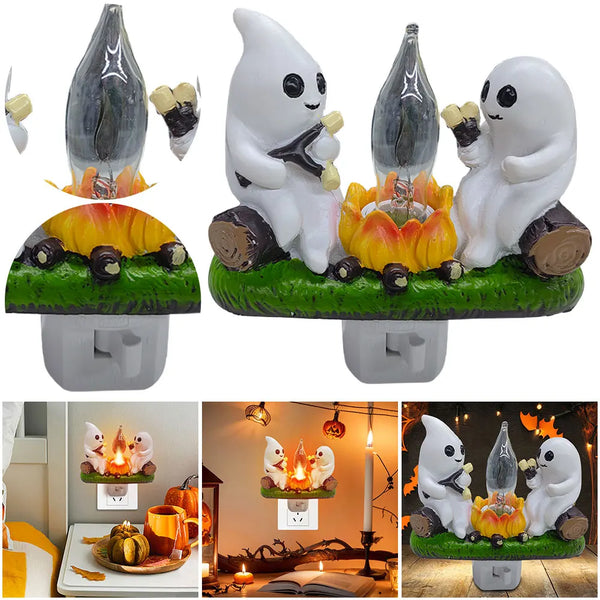 Ghost Campfire Flickering Nightlight Lantern 3D LED Electric Spooky Fire Marshmallow Night Light Halloween Party Decor Gifts
