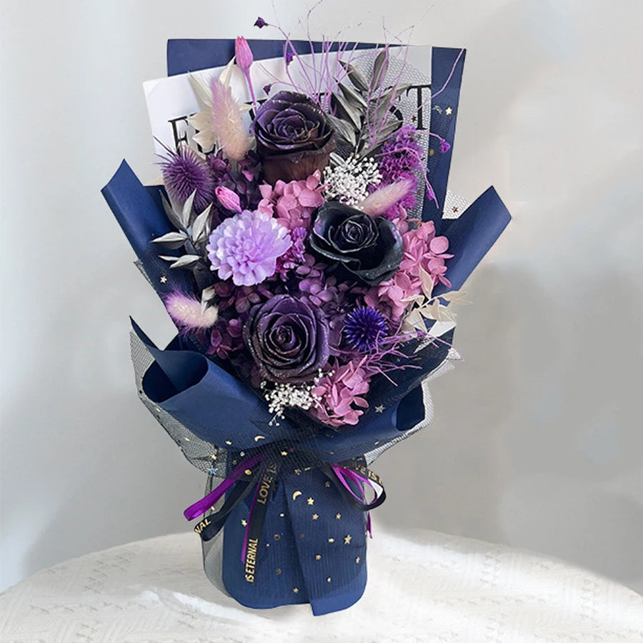 Preserved Fresh Flower Bouquet Real Purple Red Rose Bouquets Wedding Bride Bouquet Home Decoration Women Valentine's Day Gifts