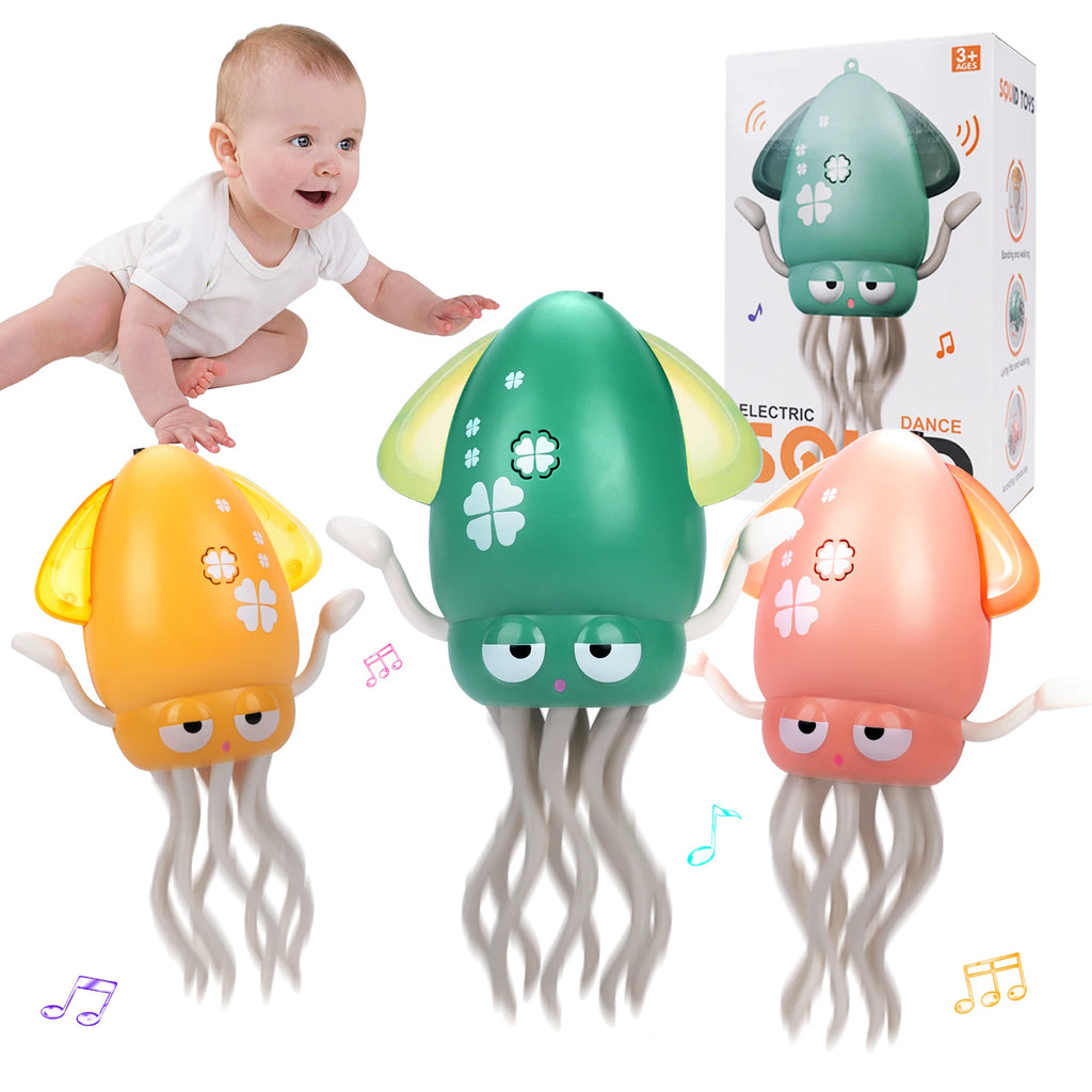 Dancing Squid Kids Electronic Pet Toys Interactive Development Toys Induction Lying Flat Squid with Light&Music Tummy Time Gifts