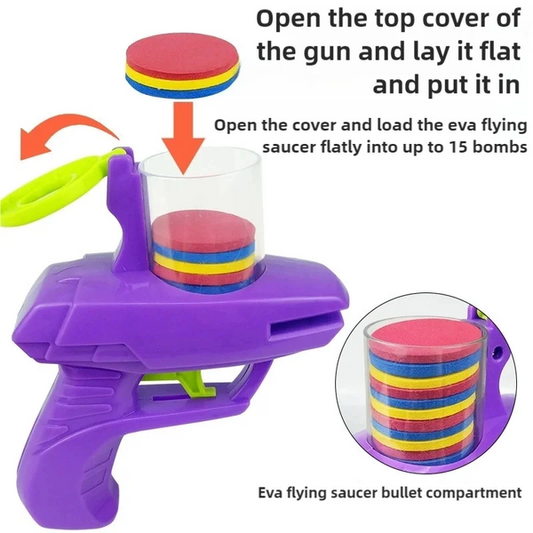 Kids Outdoor Game Foam Disc Gun Toy Flying Disc Shooting Launcher Gun Double Parent-child Interactive Children Toy