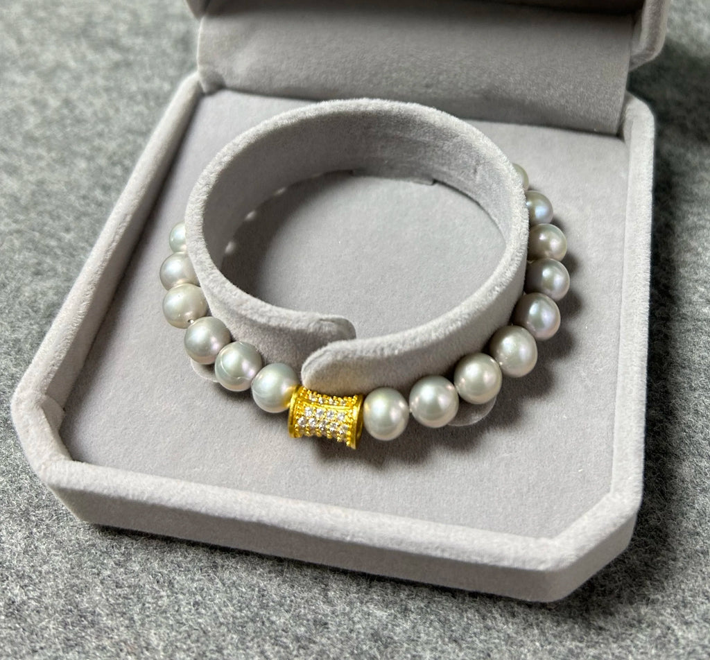 New Charming 6-7MM Natural Real Pearl Grey Bracelet South Sea Pearl Gift For Mom Ladies